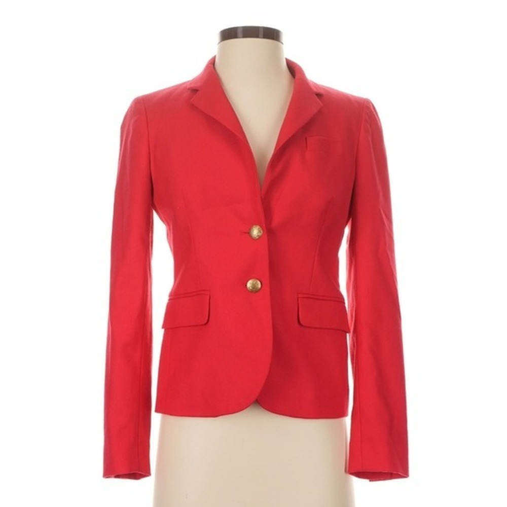 J.Crew Schoolboy Blazer Red Wool Blend Gold Crest Button Jacket Women's Size 0 - Picture 4 of 11